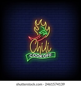 chili neon Sign on brick wall background vector