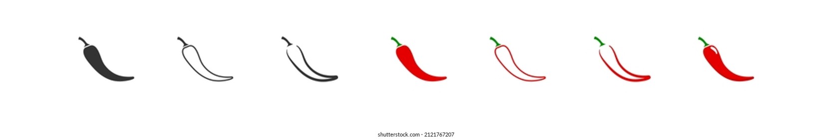 Chili papper set icon. Hot food black and red icons. Flat isolated vector illustration