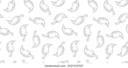 Chilimuster Hintergrund. Vintage-Chilihintergrund. Pfeffermuster Hintergrund. Chili-Doodle-Muster Hintergrund. scharfe Chilischoten.