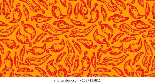 chili padrão Fundo. vintage chili fundo. pimenta padrão fundo. chili doodle padrão fundo. padrão de pimenta quente.