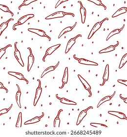 Chili Pattern Seamless Doodle Drawing Illustration Vector Background