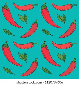 Chili pattern. Summer beautiful illustration of chili pepper