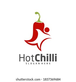 Chili with People logo design vector template, Red Chili Illustration, Symbol Icon