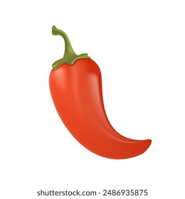 Chili pepper 3D icon isolate. Chili pepper on white background. Hot pepper top view, side view. Cartoon vegetable, zest food and beverage