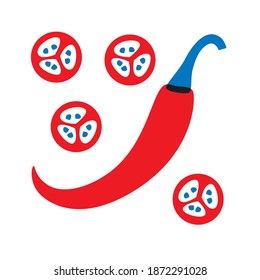 Chili pepper abstract vector illustration. Sliced pepper cartoon flat style. Vegetables abstract illustration. Cooking ingredients for your design.