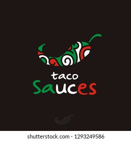 Chili Pepper with artistic pattern mexico mexican flag for Taco Sauce logo design
