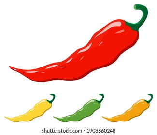 Chili pepper. Beautiful new icons of hot peppers of different colors. Seasoning for spicy food. Vector illustration for websites, prints and culinary magazines.