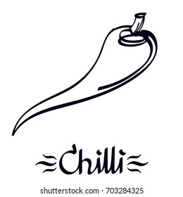 Chili pepper black and white drawing for menu design.