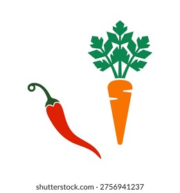 Chili pepper and carrot vegetable vector set illustration