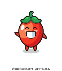 Chili Pepper Cartoon Character Doing Wave Hand Gesture , Cute Design