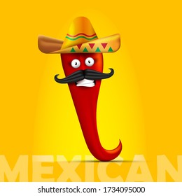 Chili pepper cartoon character. Vector illustration, 3D gradient mesh. Mexican food mascot.