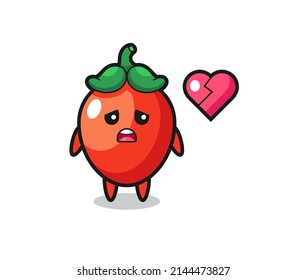 chili pepper cartoon illustration is broken heart , cute design