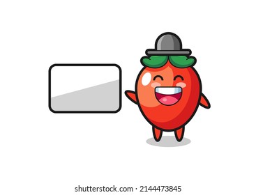 chili pepper cartoon illustration doing a presentation , cute design