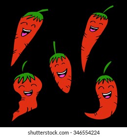 chili pepper cartoon with laugh expressions