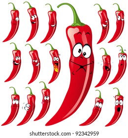 chili pepper cartoon with many expressions isolated on white background