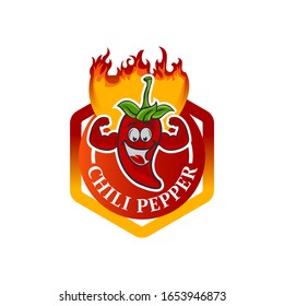 Chili Pepper Cartoon Mascot Logo template. Mexican Fast food logotype template. Isolated vector illustration.