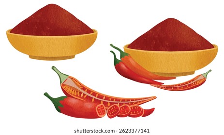 pimenta de pimenta, flocos de pó de pimenta de caiena para cozinhar e design culinário