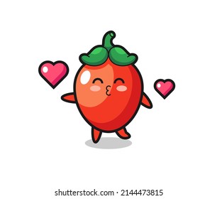 chili pepper character cartoon with kissing gesture , cute design