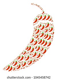 Chili Pepper collage created in the group of chili pepper icons. Vector iconized composition done with simple pictograms.