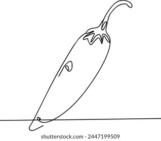 Pimienta de chile en estilo de dibujo de arte en línea continua. Esbozo lineal negro de chile picante caliente aislado sobre fondo blanco. Ilustración vectorial.