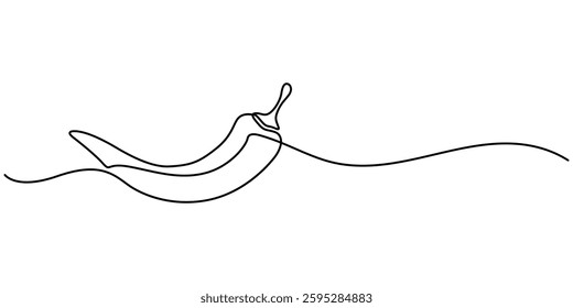 Chili pepper in continuous line art drawing style. Hot spice chili black linear sketch isolated on white background, chili pepper continuous line vector illustration, pepper graphic design Single line
