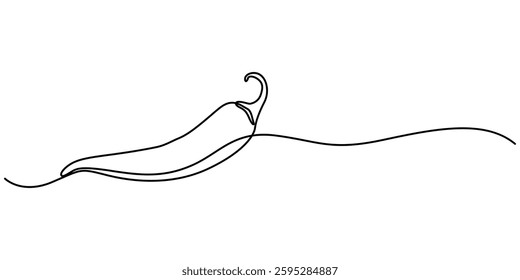 Chili pepper in continuous line art drawing style. Hot spice chili black linear sketch isolated on white background, chili pepper continuous line vector illustration, pepper graphic design Single line