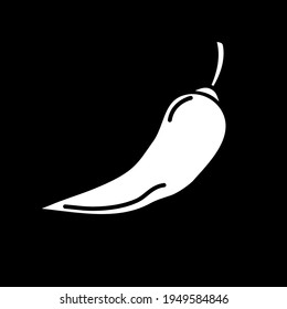 Chili pepper dark mode glyph icon. Fresh vegetable. Cooking ingredient, mexican food. Grocery product, foodstuff. White silhouette symbol on black space. Vector isolated illustration