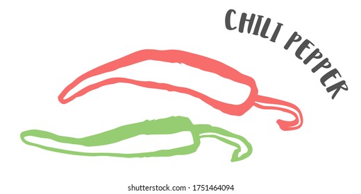 Chili pepper drawing hand painted with ink brush isolated on white background. Vector illustration