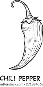 Desenho de pimenta chili com texto abaixo mostrando o nome da pimenta em um formato simples