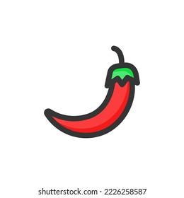 Chili Pepper Filled Outline Icon. Hot Chili Logo. Vector Illustration. Isolated on White Background. Editable Stroke