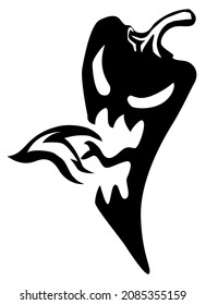 Chili pepper fire breathing cartoon stencil black, vector illustration, vertical, isolated
