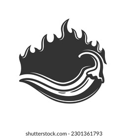Chili pepper and fire isolated on white background. Vector illustration