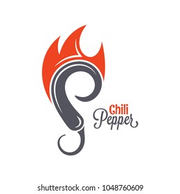 Chili pepper fire logo. Hot spicy food emblem on wte background