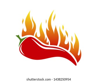 Chili pepper with fire. Vector design elements.