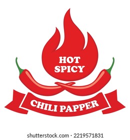 Chili pepper in fire vector illustration. Hot and spicy food symbol.