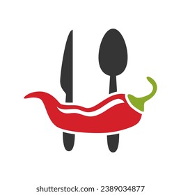 Chili pepper in fire vector illustration. Hot and spicy food symbol. Circle shape emblem, label, logo design template on white background