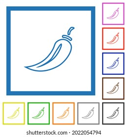 Chili pepper flat color icons in square frames on white background