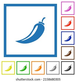 Chili pepper flat color icons in square frames on white background