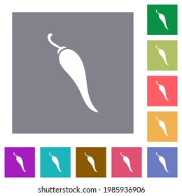Chili pepper flat icons on simple color square backgrounds