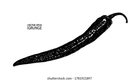 Chili pepper grunge vector. Organic fresh food vector. Grunge unusual farmers market vegetable. Grunge pepper.