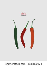 Chili Pepper hand drawn vector illustration. Vegetable engraved style object. Isolated hot spicy mexican pepper.