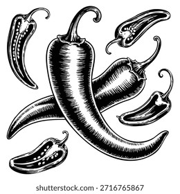 Chili pimenta desenhado à mão vetor ilustração ideal para alimentos brochuras banners menu agricultores mercado ou loja orgânica temática design e decoração