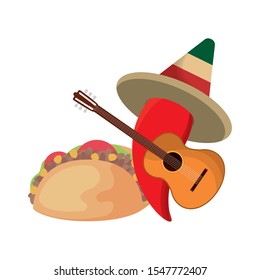 chili pepper with hat mexican and icons vector illustration design