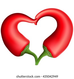 Chili Pepper Heart Shape, Isolated On White Background. EPS 10 vector file included