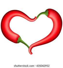 Chili Pepper Heart Shape, Isolated On White Background. EPS 10 vector file included