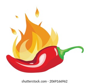 chili pepper is hot with fire on an isolated background in the flat style.mexican food .