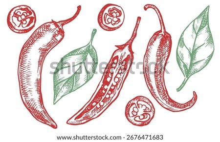 chili pepper, hot pepper. vector illustration in sketch style
