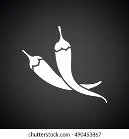 Chili pepper icon. Black background with white. Vector illustration.