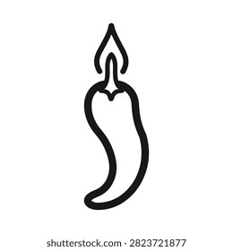 Chili pepper icon with a flame at the top, symbolizing intense heat, piquant flavor, and the fiery sensation associated with spicy food and culinary experiences