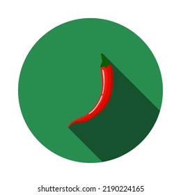 Chili Pepper Icon. Flat Circle Stencil Design With Long Shadow. Vector Illustration.